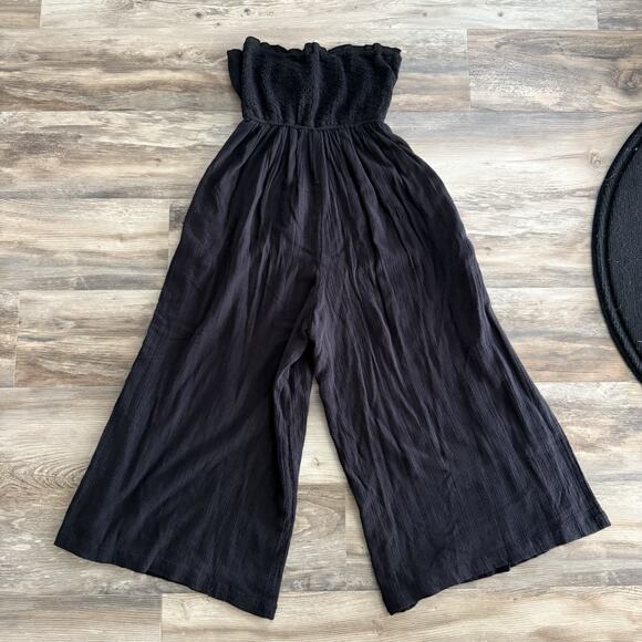 Free People Black Strapless Wide-Leg Jumpsuit Women’s Medium Boho Cotton Romper - Picture 7 of 7